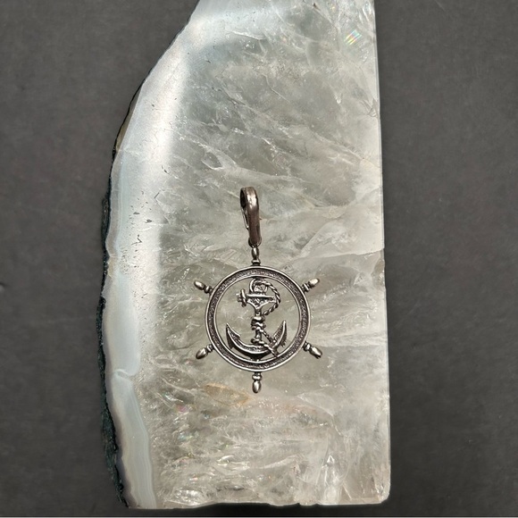 Sterling Silver Nautical Charm, Anchor and Rope Inside a Boat Wheel, Stamped 925 - Picture 1 of 11
